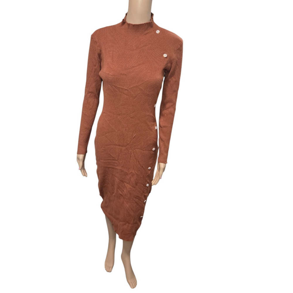 Unbranded Medium Fitted orange knitted sweaterdress Long turtle neck long sleeve